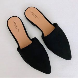 American Eagle Pointed Toe Black Mule Flats NWOT 7